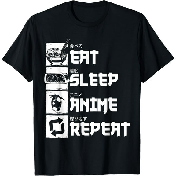 t-shirt Eat Sleep Anime Repeat Otaku Kawaii Manga Japanese Anime T-Shirt mens，black，women，funny，journey，Crew Neck, Short Sleeve,custom clothing patterns.