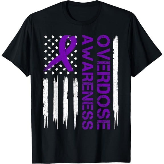 t-shirt End Overdose Pruple Ribbon Opioid Overdose Awareness T-Shirt mens，black，women，funny，journey，Crew Neck, Short Sleeve,printing