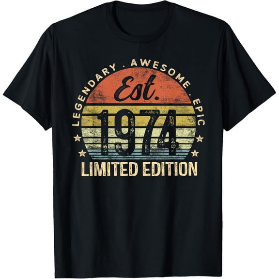 t-shirt Est 1974 Limited Edition 50th Birthday Vintage 50 Year Old T-Shirt mens,black,women,funny,journey,Crew Neck, Short Sleeve,custom clothing patterns.gift