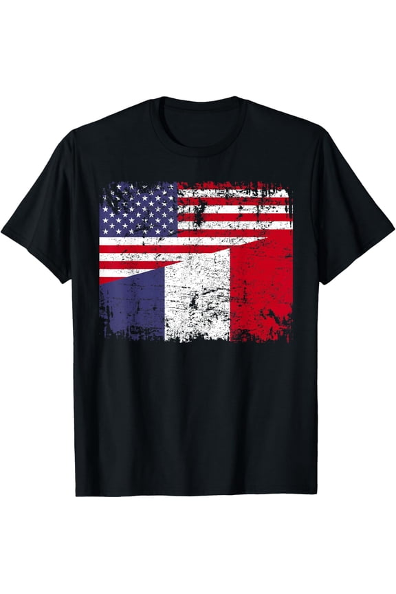 t-shirt FRENCH ROOTS | Half American Flag | USA FRANCE FLAG T-Shirt.