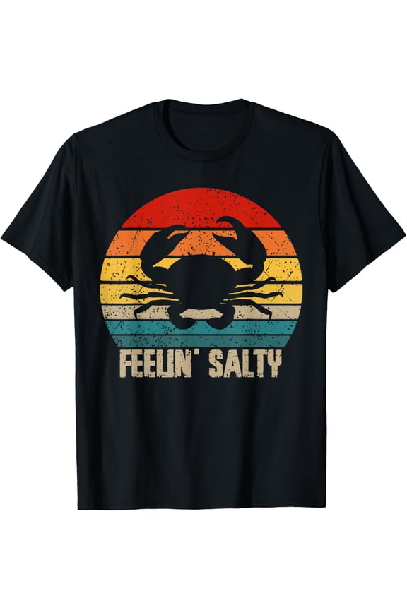 Feelin Salty Maryland Crab Sunset Graphic T-ShirtMen's and women's gift, black and white T-shirt, size: Extra large S-4XL