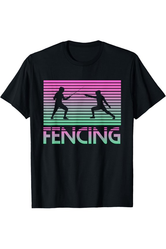 t-shirt Fencing Retro Vintage Old-school Fencer T-Shirt mens,black,women,funny,journey,Crew Neck, Short Sleeve,custom clothing patterns.gift