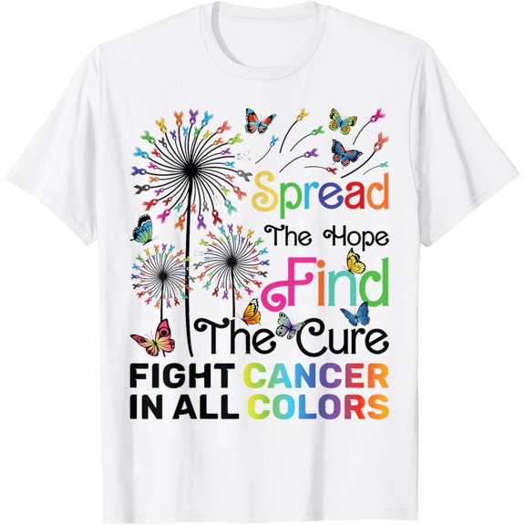 t-shirt Fight Cancer in all Every Color Ribbons Flower Heart T-Shirt mens, woman, white，funny，journey，Crew Neck, Short Sleeve,printing
