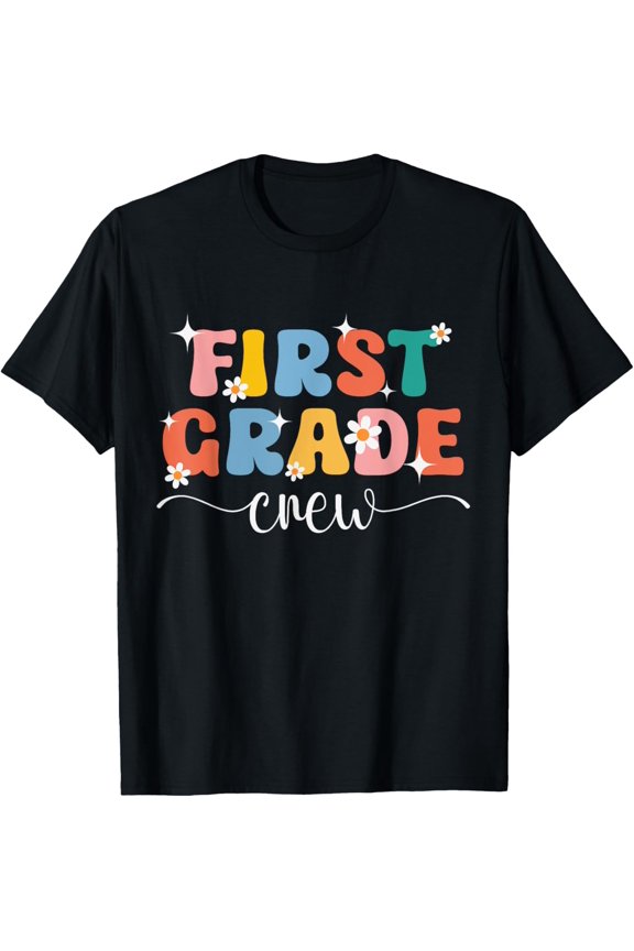 t-shirt First Day Of 1st Grade Crew Teacher Back To School Groovy T-Shirt.