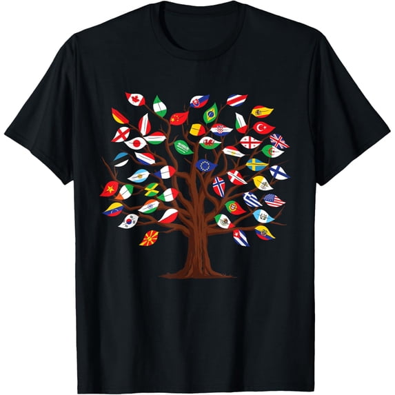 Flags of Countries of the World international flag tree kid T-ShirtMen and women, Black T-shirt, size: Extra large