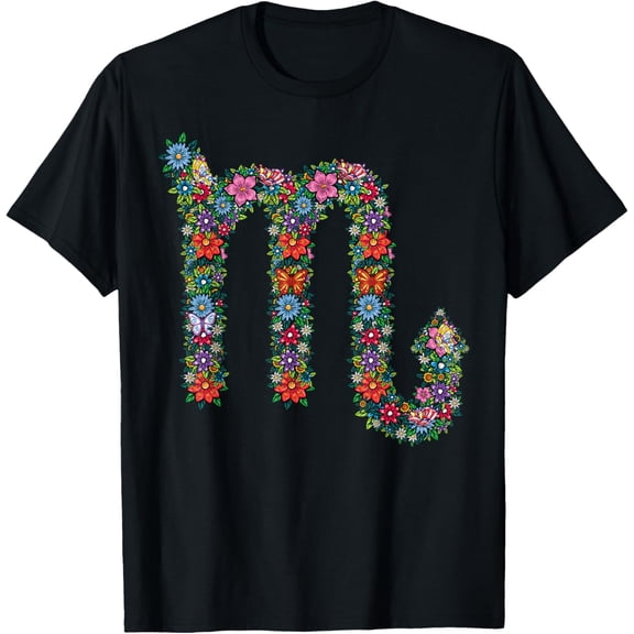 t-shirt Floral Scorpio Zodiac Sign Symbol October November Birthday T-Shirt mens，black，women，funny，journey，Crew Neck, Short Sleeve,printing