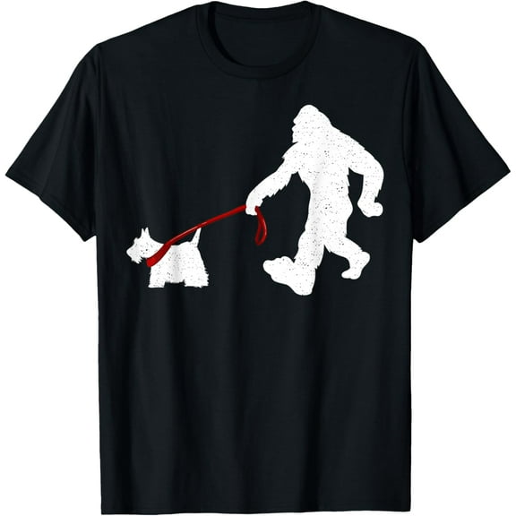 t-shirt Funny Bigfoot Walking With Scottish Terrier Dog Gifts T-Shirt.