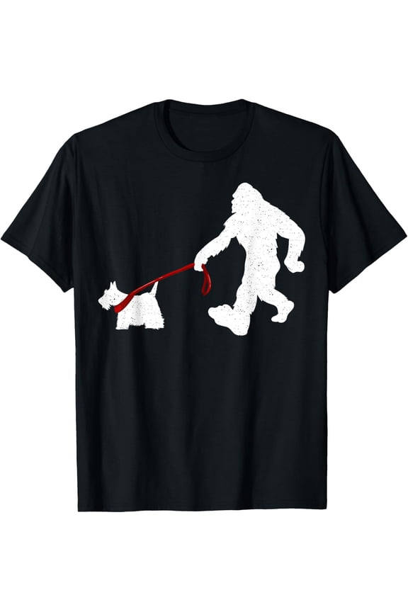 t-shirt Funny Bigfoot Walking With Scottish Terrier Dog Gifts T-Shirt.