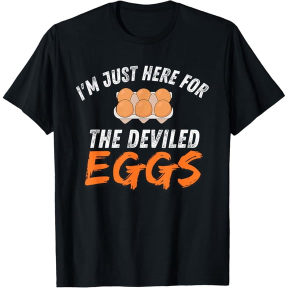 t-shirt Funny Deviled Egg I'm Just Here For The Deviled Eggs Vintage T-ShirtMen and women can wear, black T-shirts, gifts. Age: M,L,XL 2XL, 3XL, 4XL