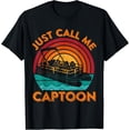 thumbnail image 1 of t-shirt Funny Pontoon Boat Captain Captoon Vintage Retro Sunset Boat T-Shirt mens，black，women，funny，journey，Crew Neck, Short Sleeve,printing, 1 of 4