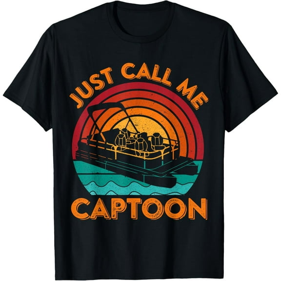 t-shirt Funny Pontoon Boat Captain Captoon Vintage Retro Sunset Boat T-Shirt mens，black，women，funny，journey，Crew Neck, Short Sleeve,printing