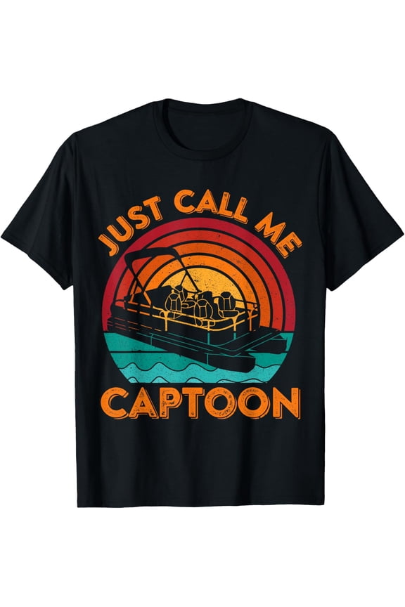 t-shirt Funny Pontoon Boat Captain Captoon Vintage Retro Sunset Boat T-Shirt mens,black,women,funny,journey,Crew Neck, Short Sleeve,printing