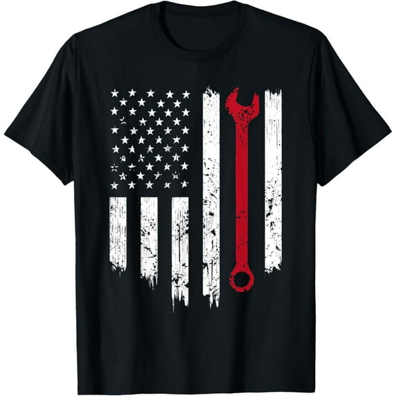 t-shirt Funny Vintage Mechanic Distressed American Flag Gift For Men T-Shirt.