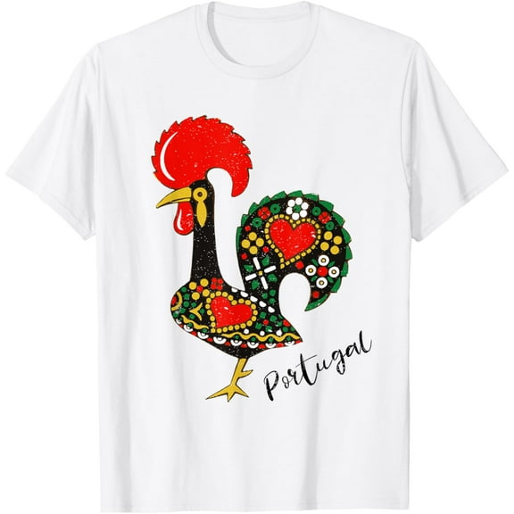 t-shirt Galo de Barcelos - Portuguese Rooster Design T-Shirt mens, woman, white,funny,journey,Crew Neck, Short Sleeve,custom clothing patterns.gift
