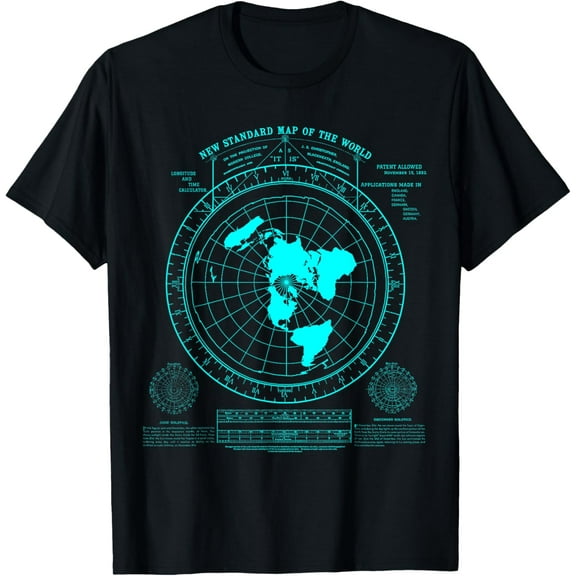 t-shirt Gleason's new standard map of the world, Flat Earth T-Shirt mens，black，women，funny，journey，Crew Neck, Short Sleeve,printing