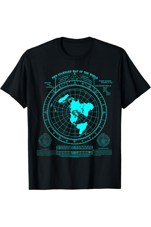 t-shirt Gleason's new standard map of the world, Flat Earth T-Shirt mens,black,women,funny,journey,Crew Neck, Short Sleeve,printing