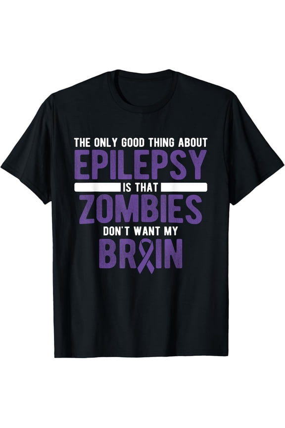 t-shirt Good Thing Zombies Don't Want My Brain Epilepsy Awareness T-Shirt mens,black,women,funny,journey,Crew Neck, Short Sleeve,printing