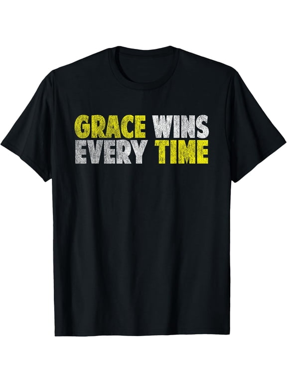 t-shirt Grace Wins Every Time Motivational Faith Christian Love Gift T-ShirtMen and women can wear, black T-shirts, gifts. Age: M,L,XL 2XL, 3XL, 4XL