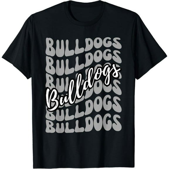 t-shirt Groovy Bulldogs Mascot School Sports Fan Team Spirit Heart T-Shirt mens t shirt，black，women，funny，misfits，men，journey