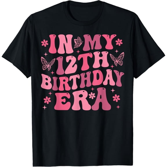 t-shirt Groovy In My 12th Birthday Era Twelve 12 years Old Birthday T-Shirt mens,black,women,funny,journey,Crew Neck, Short Sleeve,printing
