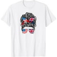 thumbnail image 1 of t-shirt Half American British America Great Britain UK USA Flag Girl T-Shirt mens, woman, white，funny，journey，Crew Neck, Short Sleeve,printing, 1 of 4