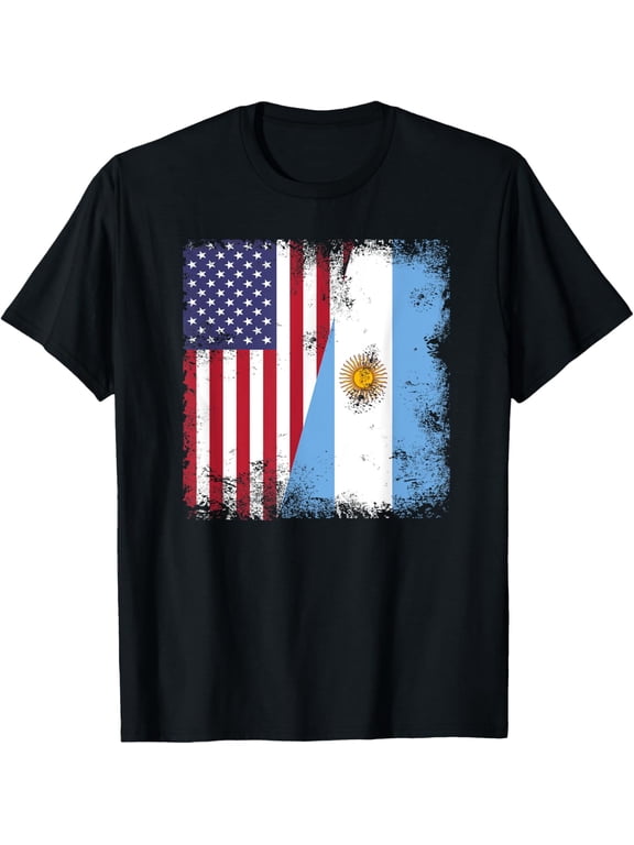 t-shirt Half Argentinian Flag | Vintage Argentina USA Gift T-Shirt.