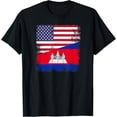 thumbnail image 1 of Half Cambodian Flag T-Shirt | Vintage Cambodia USA GiftMen and women, Black T-shirt, size: Extra large, 1 of 4