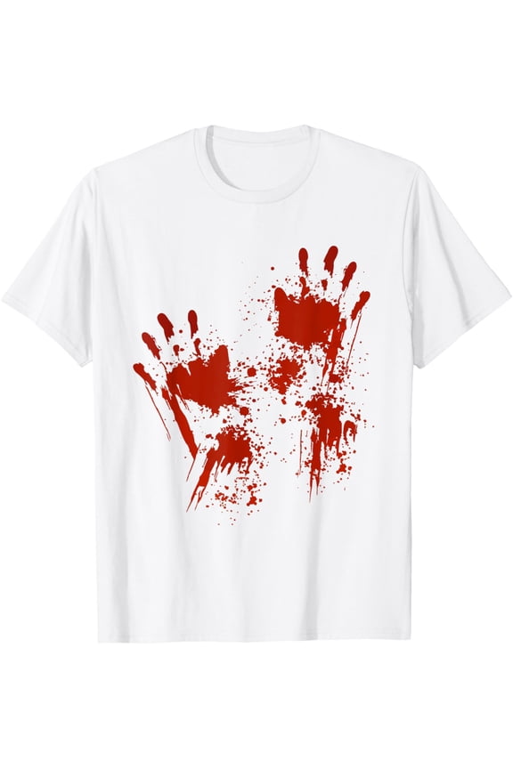 t-shirt Halloween T-Shirt Blood Hands Costume Zombie Outfit T-Shirt mens, woman, white，funny，journey，Crew Neck, Short Sleeve,printing