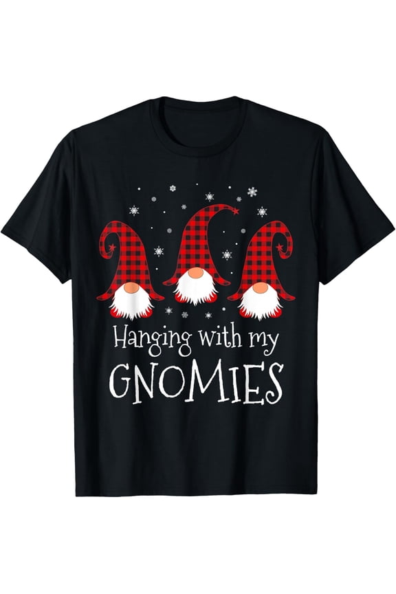 t-shirt Hanging With My Gnomies Plaid Garden Christmas Gnome T-Shirt mens,black,women,funny,journey,Crew Neck, Short Sleeve,custom clothing patterns.gift
