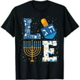 thumbnail image 1 of t-shirt Hanukkah love with menorah for jewish christmas holiday T-Shirt mens，black，women，funny，journey，Crew Neck, Short Sleeve,custom clothing patterns.gift, 1 of 4