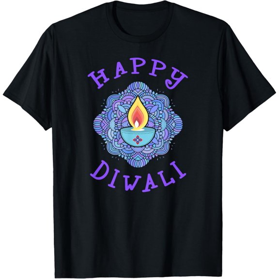 t-shirt Happy Diwali Diya Rangoli Lamp Mandala T Shirt mens,black,women,funny,journey,Crew Neck, Short Sleeve,custom clothing patterns.gift