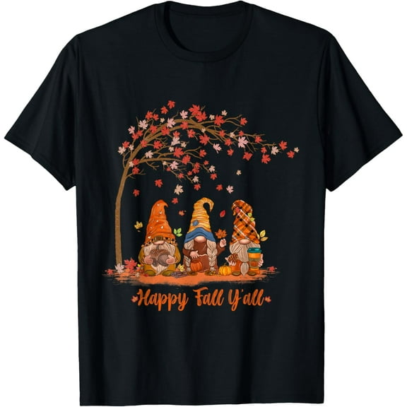 t-shirt Happy Fall Y'all Cute Gnomes Pumpkin Autumn Tree Fall T-Shirt.