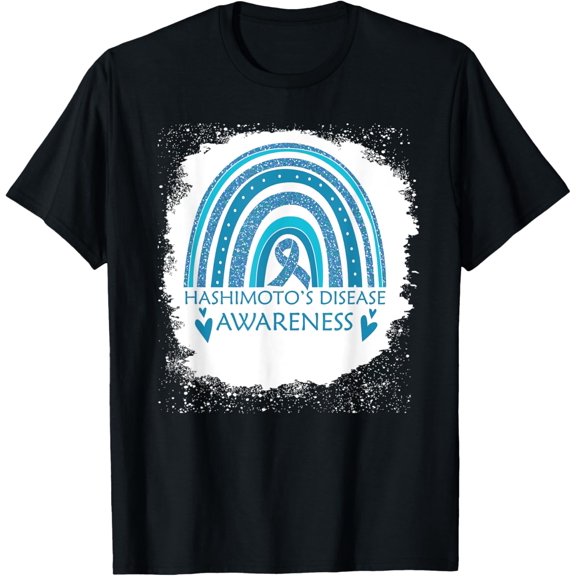 t-shirt Hashimoto's Disease Awareness Bleached Rainbow Blue Ribbon T-Shirt.