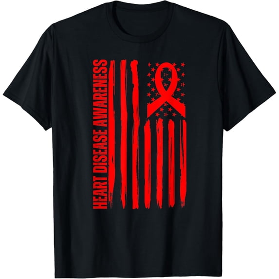 t-shirt Heart Disease Awareness American Flag CHD Congenital Heart T-Shirt mens,black,women,funny,men,journey,Crew Neck, Short Sleeve,printing