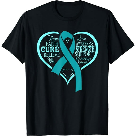 t-shirt Heart Strength Ovarian Cancer Warrior Awareness Ribbon Gifts t-shirt mens t shirt，black，women，funny，misfits，men，journey