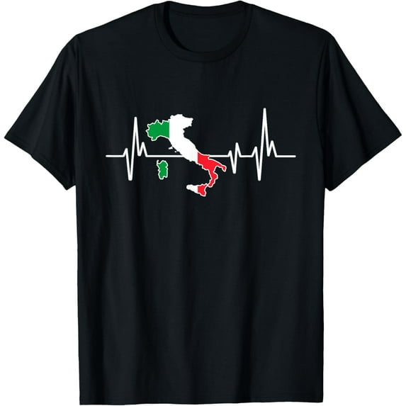 t-shirt Heartbeat Design Italian Flag Italy T-Shirt mens,black,women,funny,journey,Crew Neck, Short Sleeve,custom clothing patterns.gift