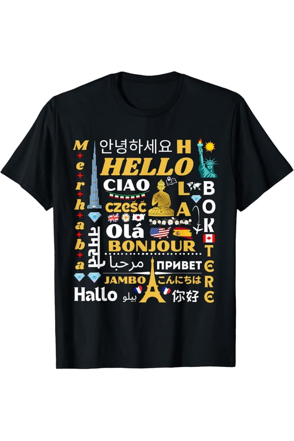 t-shirt Hello Word in Different Languages Funny Teacher T-Shirt.