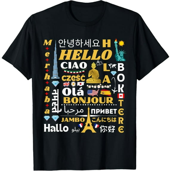 t-shirt Hello Word in Different Languages Funny Teacher T-Shirt.