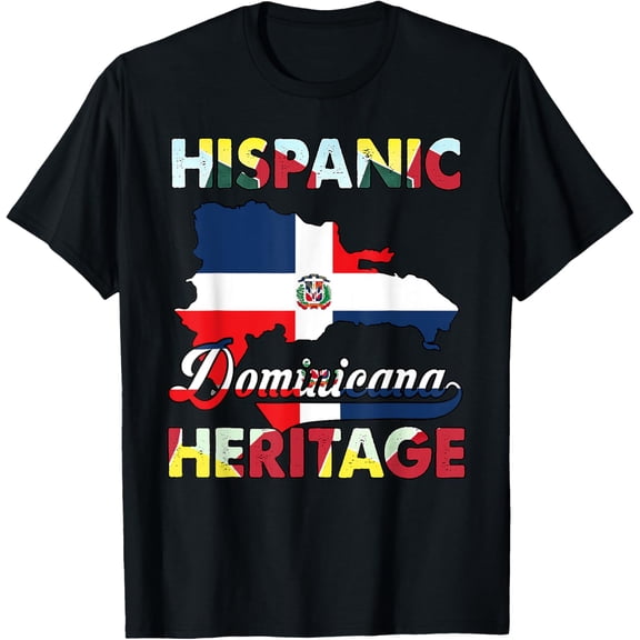 t-shirt Hispanic Heritage Month Dominican Republic Flag Dominicana T-ShirtMen and women can wear, black T-shirts, gifts. Age: M,L，XL 2XL, 3XL, 4XL