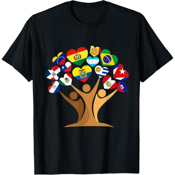Hispanic Heritage Month Spanish-Speaking Countries Flags T-ShirtMen and women, Black T-shirt, size: Extra large