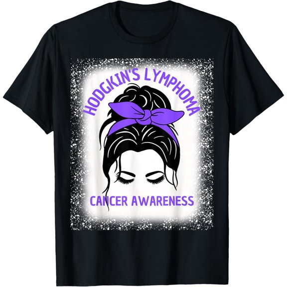 t-shirt Hodgkin's Lymphoma Cancer Awareness Month Messy Bun Purple T-Shirt mens，black，women，funny，journey，Crew Neck, Short Sleeve,printing