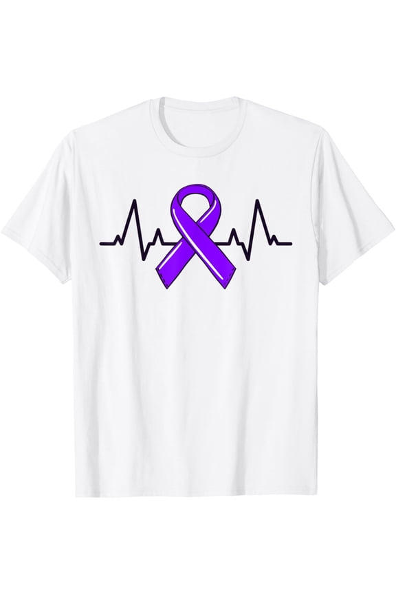 t-shirt Hodgkins Lymphoma Cancer Awareness Heartbeat Violet Ribbon T-Shirt mens, woman, white，funny，journey，Crew Neck, Short Sleeve,printing