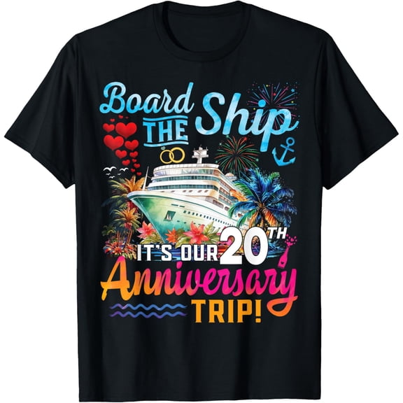 t-shirt Husband Wife 20th Marriage Anniversary Cruise Ship Vacation T-ShirtMen and women can wear, black T-shirts, gifts. Age: M,L，XL 2XL, 3XL, 4XL