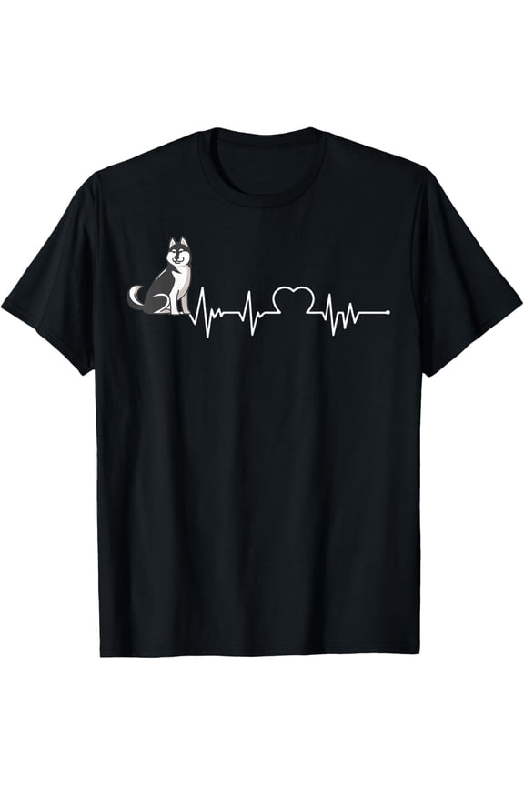 t-shirt Husky Heartbeat Design - Siberian Husky T-Shirt mens,black,women,funny,journey,Crew Neck, Short Sleeve,custom clothing patterns.
