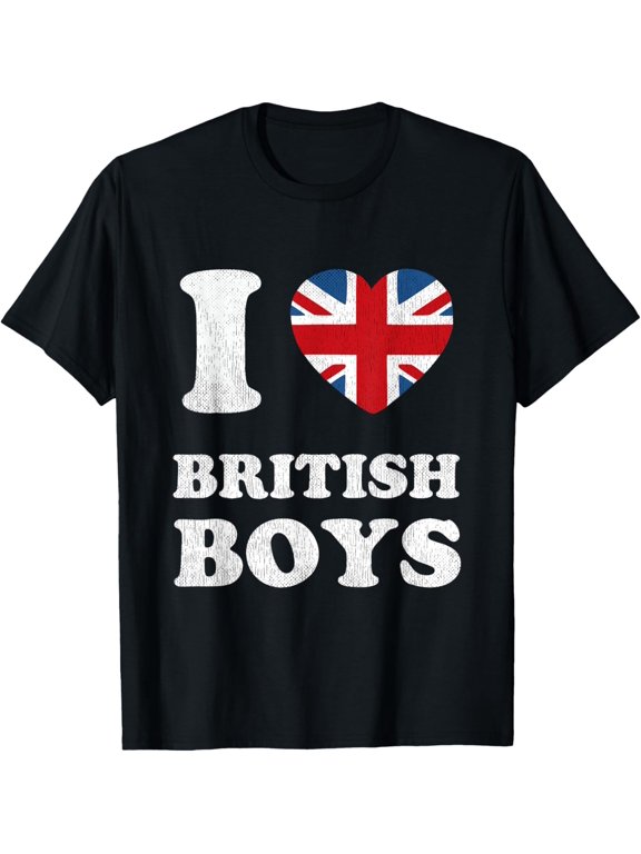 t-shirt I Love British Boys UK Union Jack Heart Flag T-Shirt mens,black,women,funny,journey,Crew Neck, Short Sleeve,printing