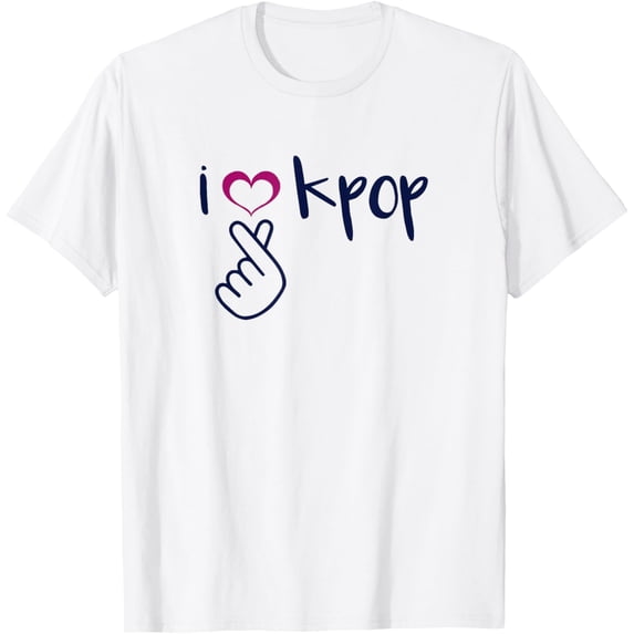 t-shirt I Love K-Pop Finger Heart Hand Symbol Korean Music Fan Quote T-Shirt mens, woman, white,funny,journey,Crew Neck, Short Sleeve,custom clothing patterns.gift