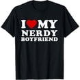 thumbnail image 1 of t-shirt I Love My Nerdy Boyfriend I Heart My Nerdy BF T-Shirt mens，black，women，funny，journey，Crew Neck, Short Sleeve,custom clothing patterns.gift, 1 of 4