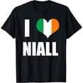 thumbnail image 1 of t-shirt I Love Niall T-Shirt - Ireland Flag Heart mens，black，women，funny，men，journey，Crew Neck, Short Sleeve,printing, 1 of 4