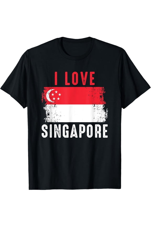 t-shirt I Love Singapore Flag Asian Country Tourism T-Shirt mens，black，women，funny，journey，Crew Neck, Short Sleeve,custom clothing patterns.gift