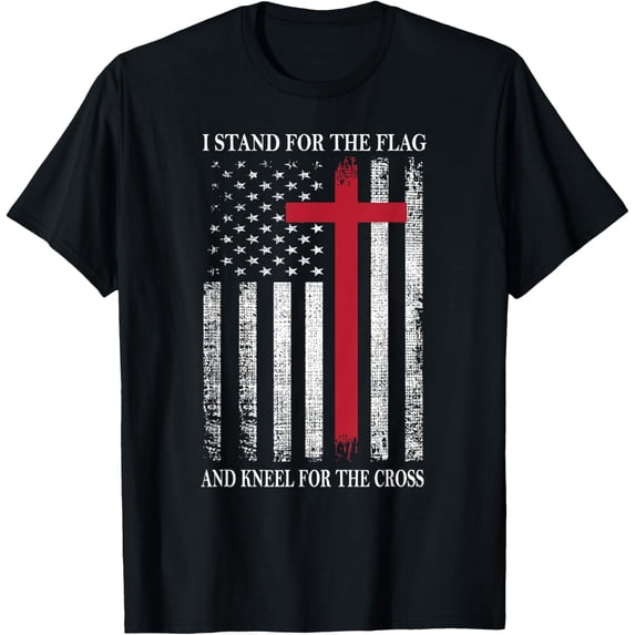 t-shirt I Stand for the Flag and Kneel for the Cross USA Flag T-Shirt mens,black,women,funny,journey,Crew Neck, Short Sleeve,custom clothing patterns.gift